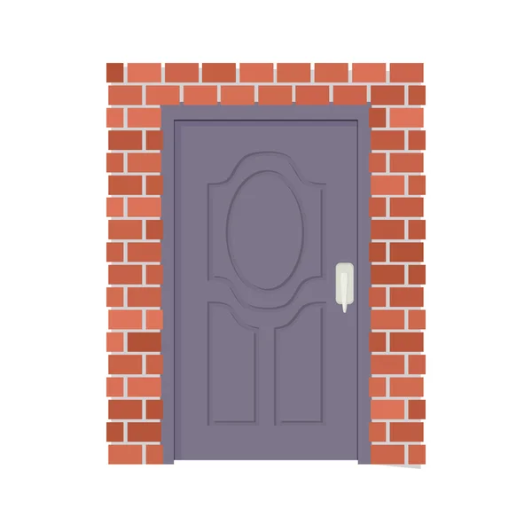 Metalen deur en bakstenen muur pictogram, cartoon stijl — Stockvector