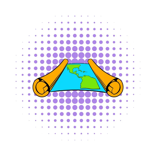 Antiguo pergamino con icono de mapa, estilo cómic — Archivo Imágenes Vectoriales