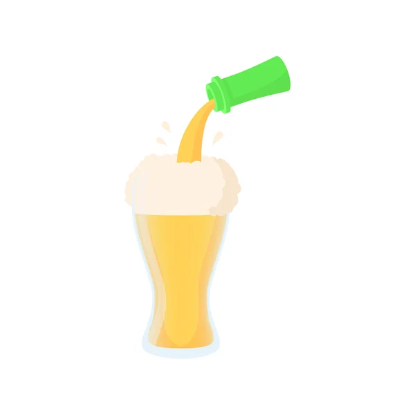 Birra versando da bottiglia in icona di vetro — Vettoriale Stock