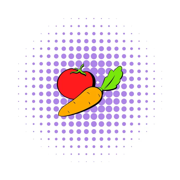 Tomaten-Karotten-Ikone im Comicstil — Stockvektor
