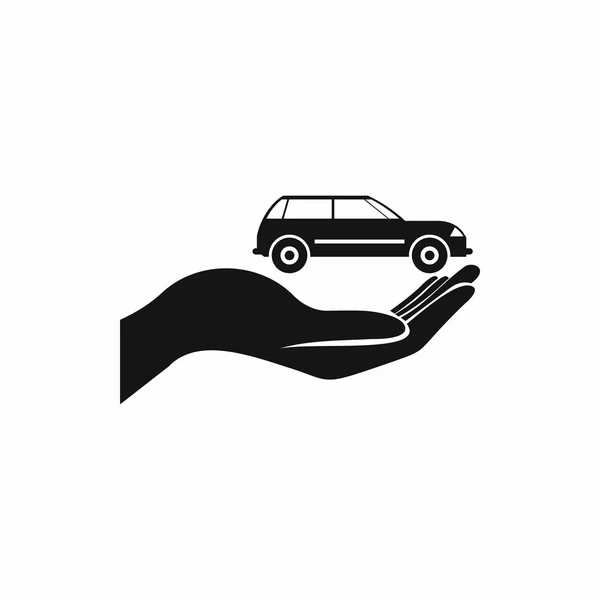 Auto in pictogram van een hand, eenvoudige stijl — Stockvector