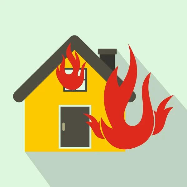Huis op brand pictogram, vlakke stijl — Stockvector