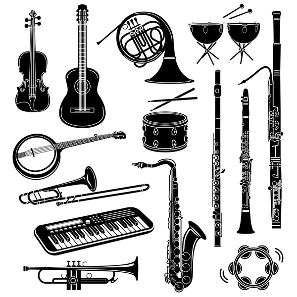 Symbolset für Musikinstrumente, einfacher Stil — Stockvektor