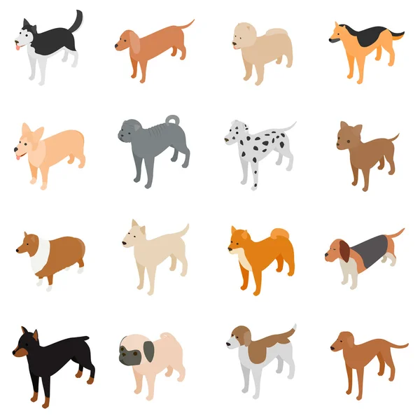 Hond iconen set, isometrische 3D-stijl — Stockvector