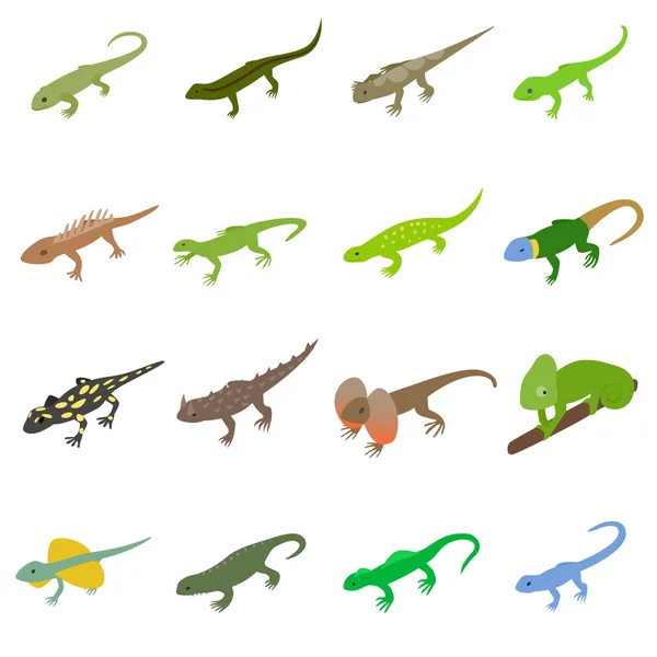 Conjunto de iconos Lagarto, estilo isométrico 3d — Vector de stock