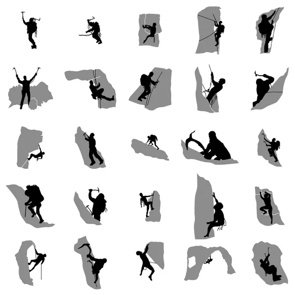 Ensemble de silhouette grimpeurs, style simple — Image vectorielle