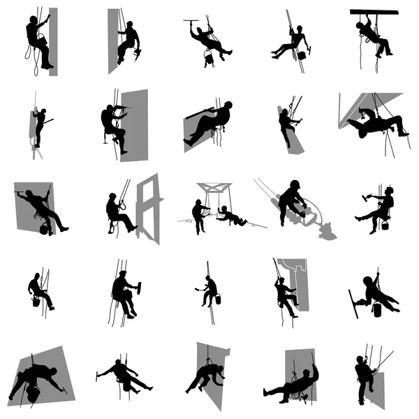 工人的登山者剪影集、 简单的风格 — 图库矢量图片