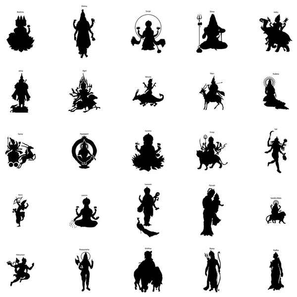 Ensemble silhouette dieux indiens, style simple — Image vectorielle