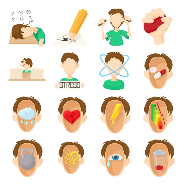 Stress iconen set, cartoon stijl — Stockvector