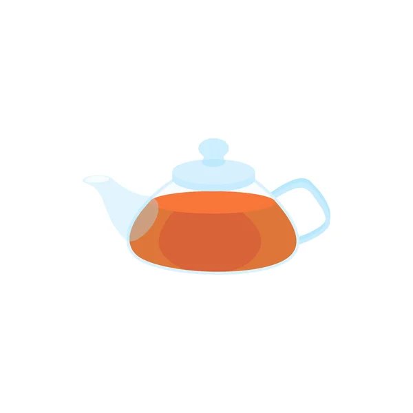 Teiera di vetro con icona di tè verde, stile cartone animato — Vettoriale Stock