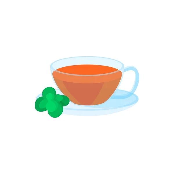 Cup of tea and mint leaf icon, cartoon style — Stock Vector