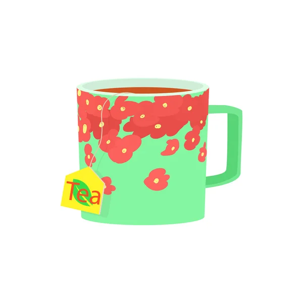 Green cup of tea icon, cartoon style — Stock Vector