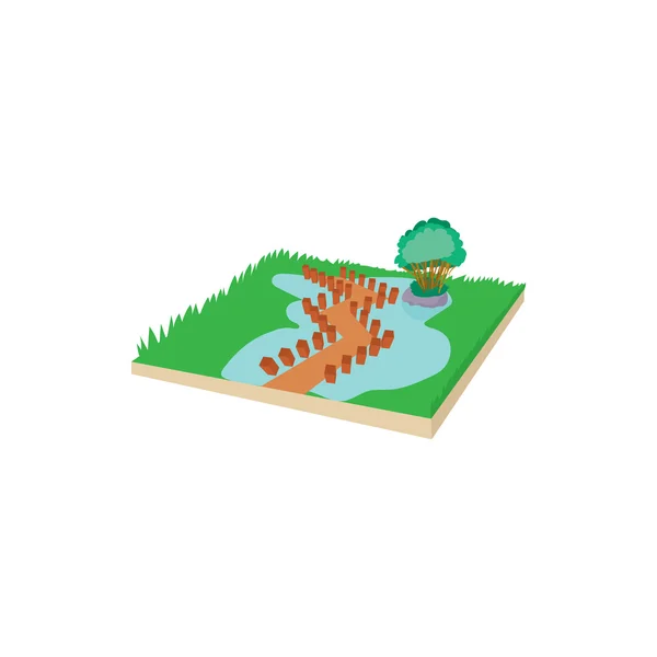 Wooden bridge on a mountain lake icon — Stock Vector