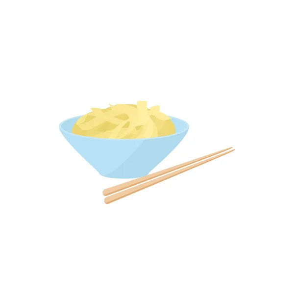 Tazón de arroz con el icono de palillos, estilo de dibujos animados — Vector de stock