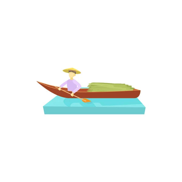 Man in a boat icon, cartoon style — Stock Vector