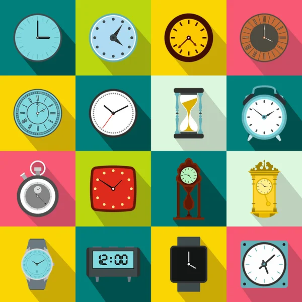 Clocks icons set, flat style Royalty Free Stock Vectors