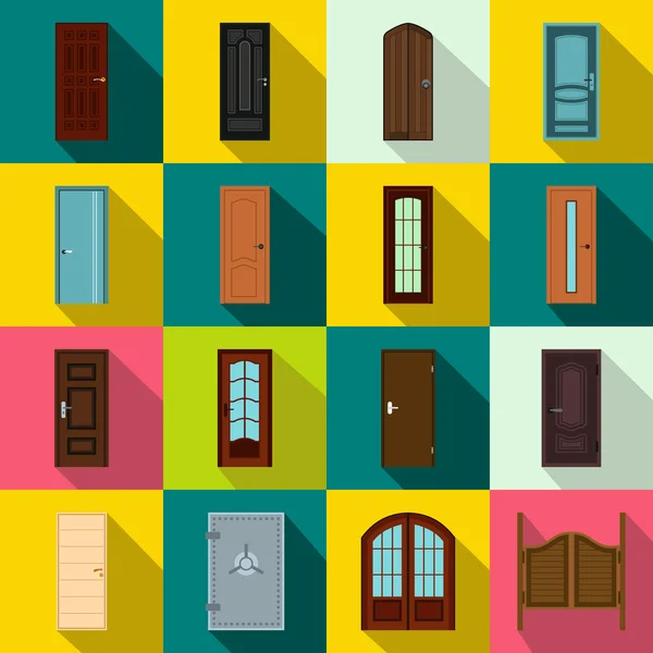 Conjunto de iconos de puertas, estilo plano — Archivo Imágenes Vectoriales