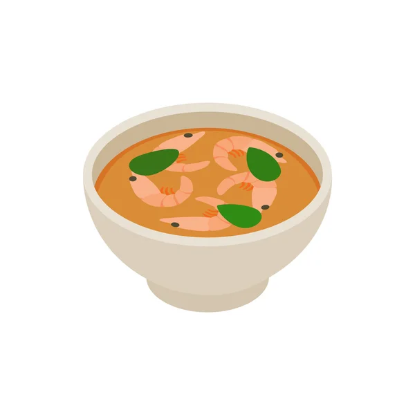 Tom yum ícone de sopa, estilo 3D isométrico — Vetor de Stock