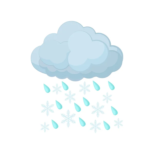Nube con gotas de lluvia y copos de nieve icono — Vector de stock