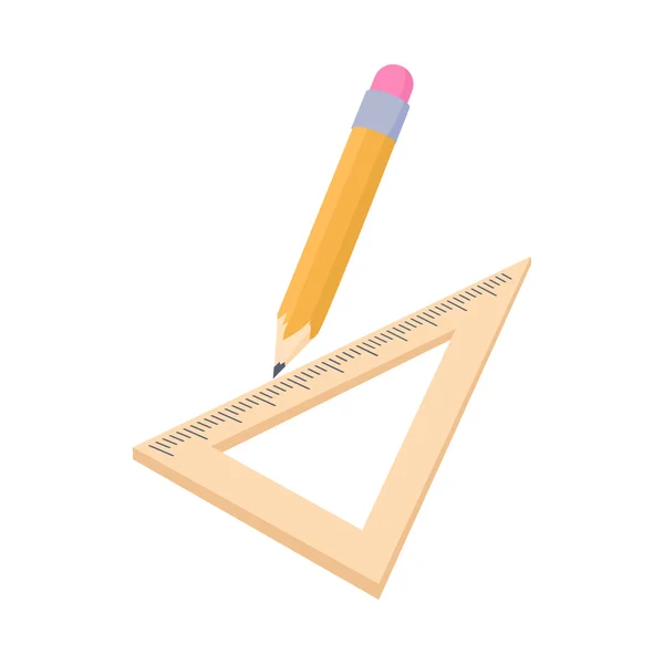 삼각형 눈금자와 연필 아이콘, 만화 스타일 — 스톡 벡터