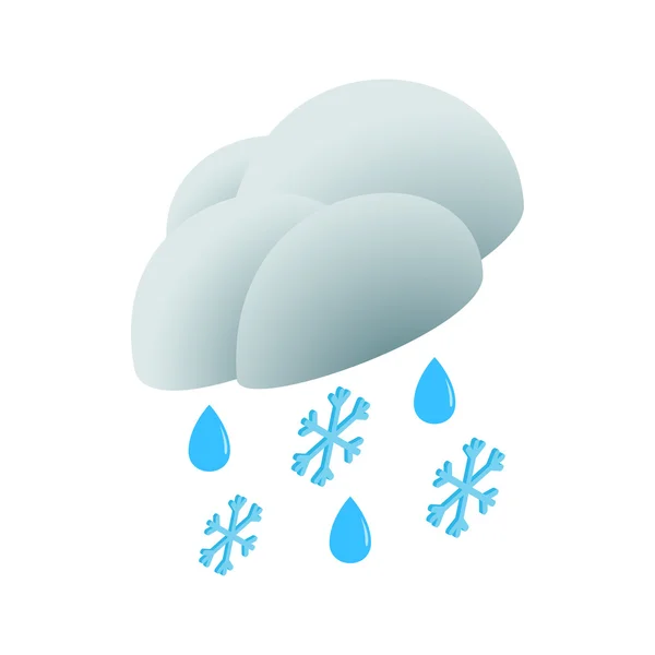 Nuage avec gouttes de pluie et icône de flocons de neige — Image vectorielle