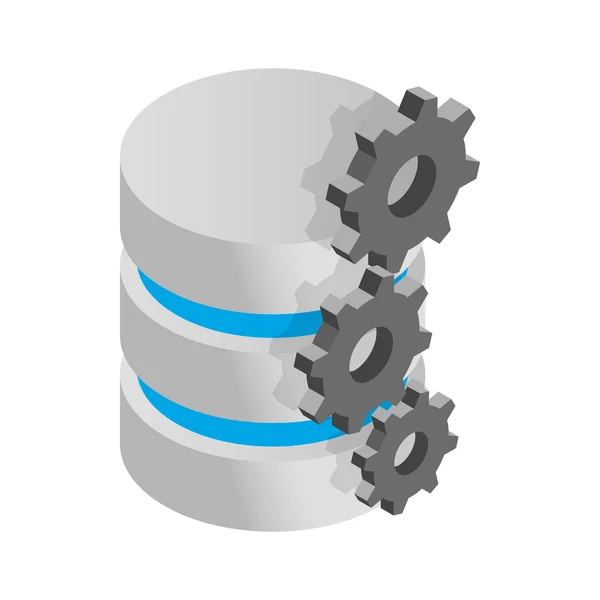 Datenbanksymbol und Zahnradsymbol, isometrischer 3D-Stil — Stockvektor