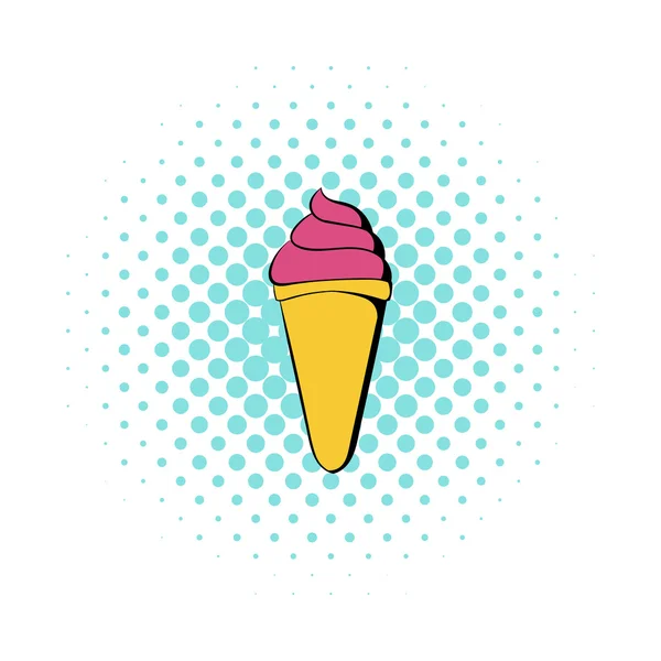 Ikon-ban egy waffle kúp, képregény stílusú Pink ice-cream — Stock Vector