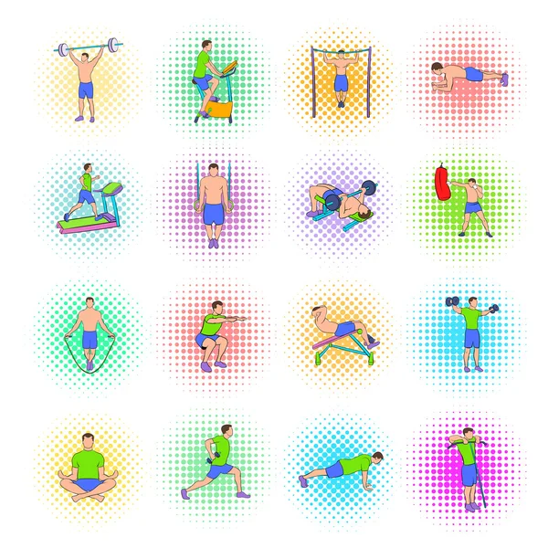 Conjunto de iconos de gimnasio, estilo pop-art — Vector de stock