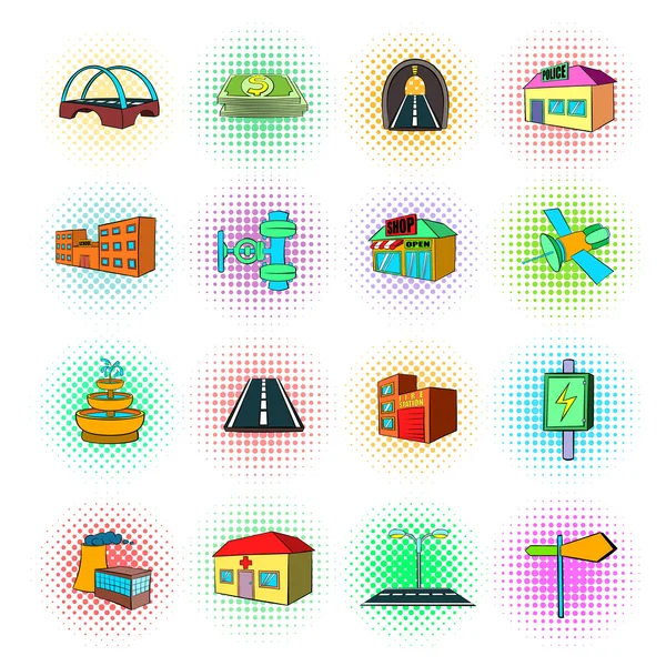 Set de iconos de infraestructura urbana, estilo pop-art — Vector de stock