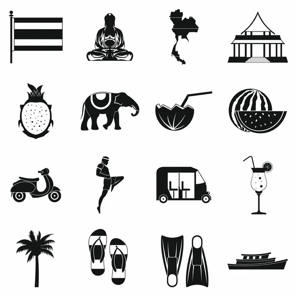 Thailand icons set, einfacher stil — Stockvektor