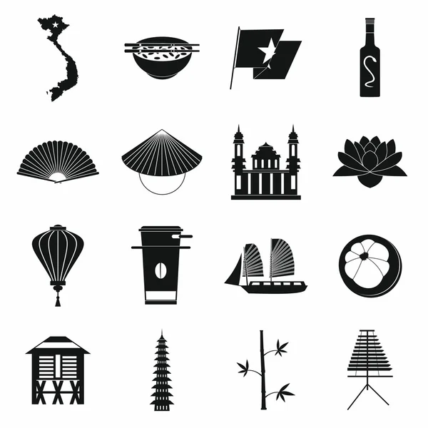 Vietnam iconen set, eenvoudige stijl — Stockvector