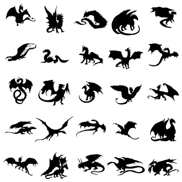 Conjunto de siluetas Dragon — Vector de stock