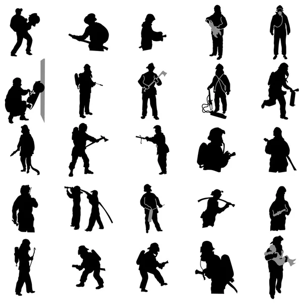 Firefighter silhouettes set — Stock Vector