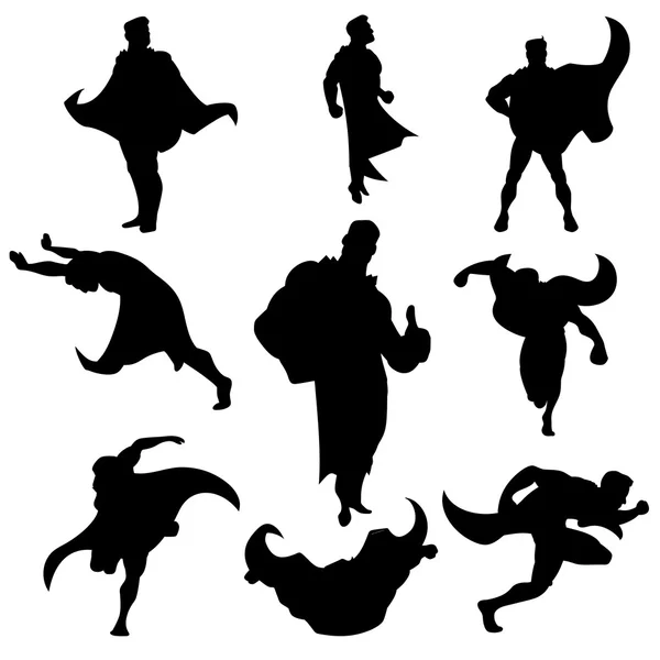 Set silhouette supereroe — Vettoriale Stock