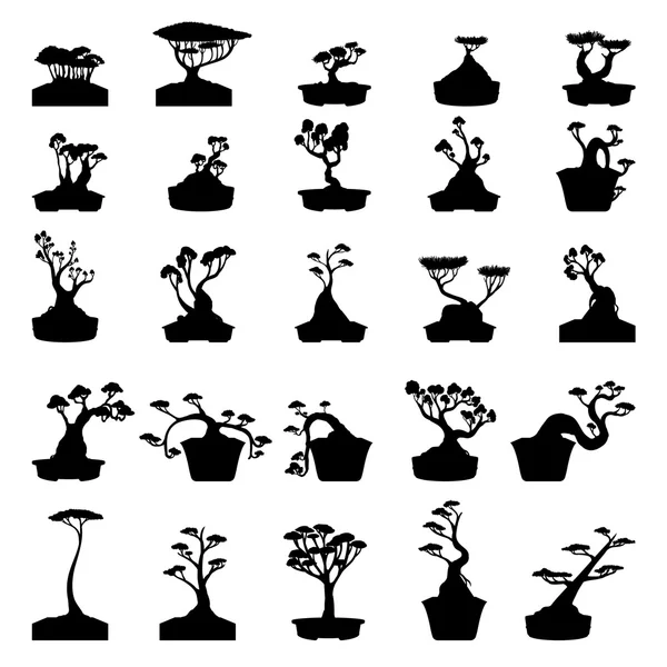 Bonsai bomen silhouetten set — Stockvector