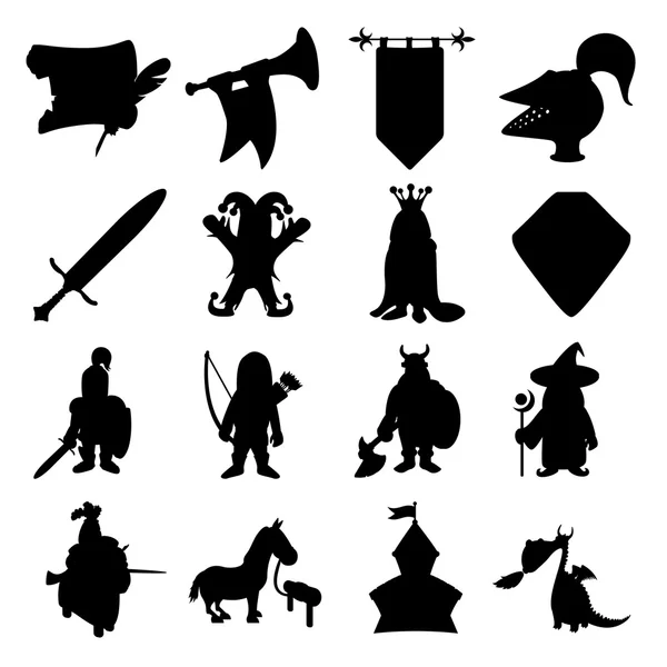 Medieval silhouettes icons set — Stock Vector