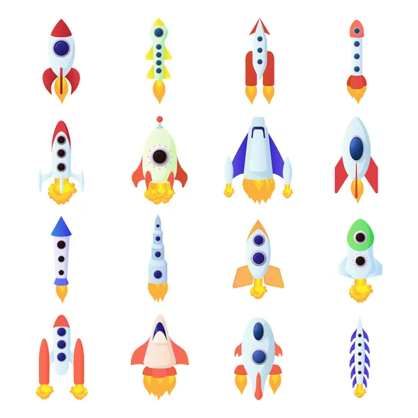 Conjunto de iconos de cohete, estilo de dibujos animados — Archivo Imágenes Vectoriales