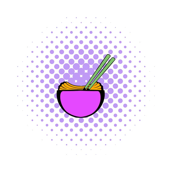 Skål med ris med ätpinnar ikon, serier stil — Stock vektor