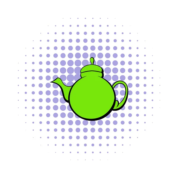 Grüne Teekanne Symbol, Comics Stil — Stockvektor