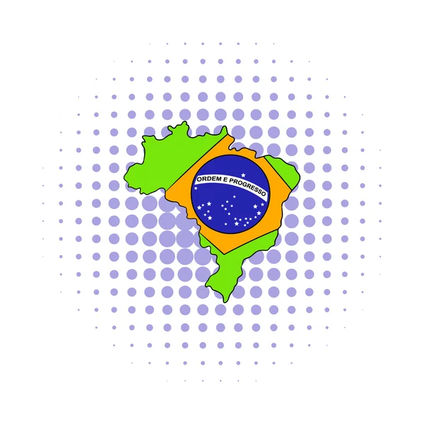 Бразилія карту і прапор іконку, коміксів стилі — стоковий вектор