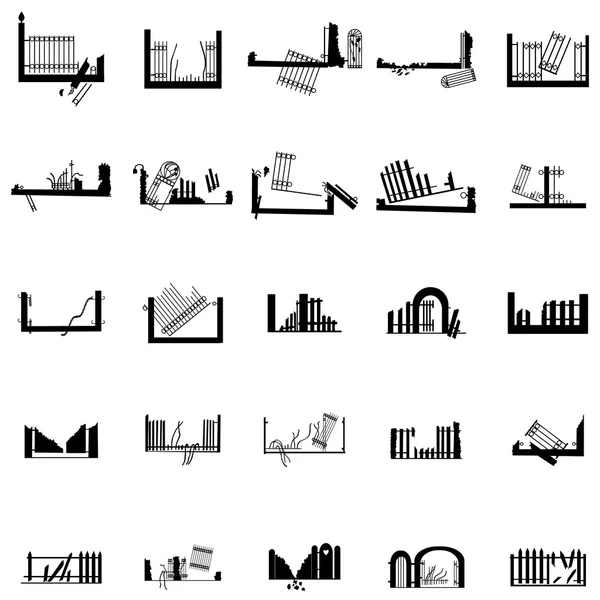 Conjunto de siluetas de valla rota — Vector de stock