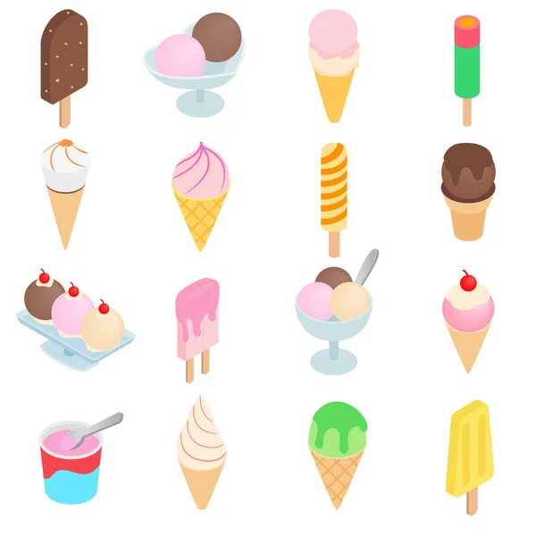 Ice cream ikonok beállítása, izometrikus 3D-s stílus — Stock Vector