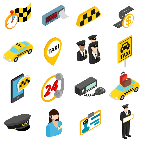 Conjunto de ícones de táxi, estilo 3D isométrico —  Vetores de Stock
