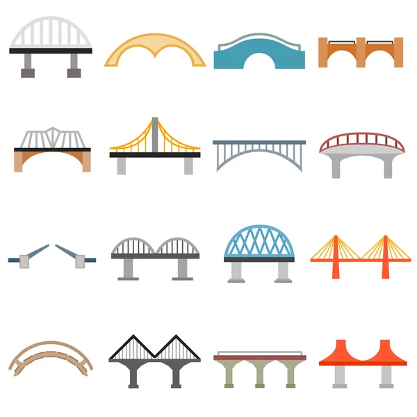 Conjunto de iconos de puente, estilo plano — Vector de stock