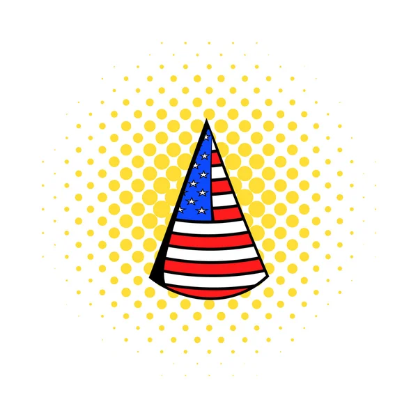 Sombrero de fiesta en los colores de la bandera de EE.UU. icono de estilo cómics — Archivo Imágenes Vectoriales