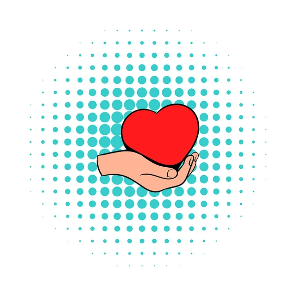 Coração vermelho na mão ícone, estilo quadrinhos —  Vetores de Stock