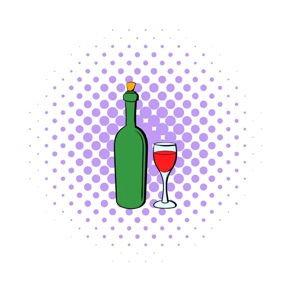 Wine bottle and wine glass icon, comics style — Stock Vector