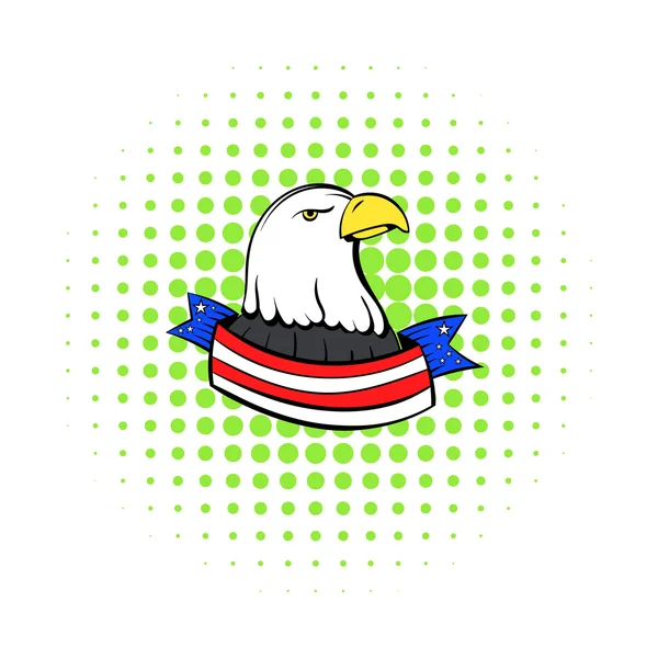 Bald eagle with USA flag icon, comics style — Stock Vector