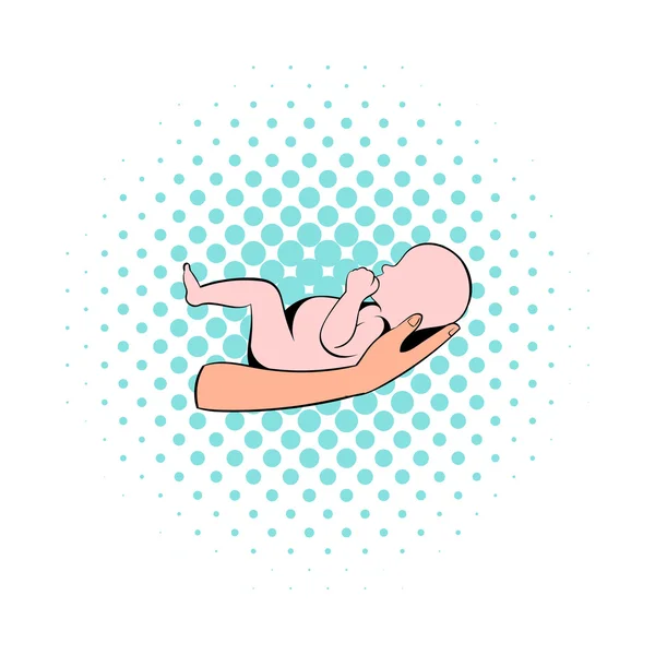 Pequeño bebé en las manos de la madre icono, estilo cómics — Vector de stock