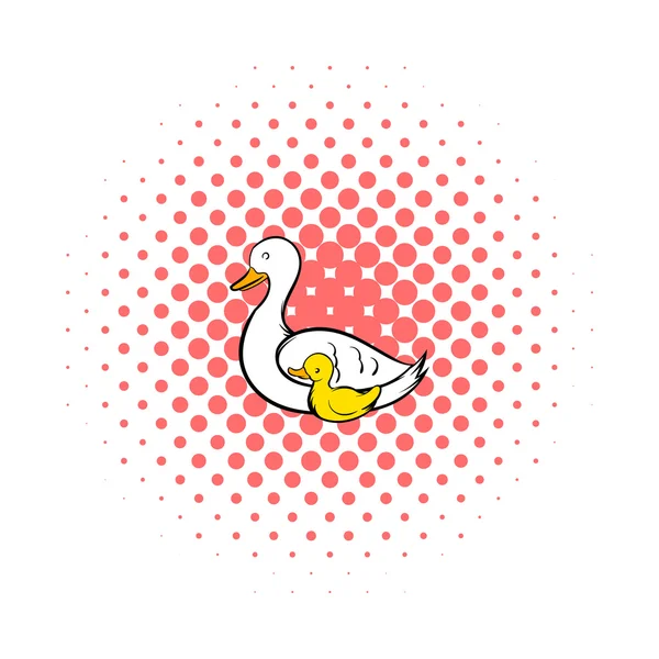 Moeder swan en cygnet pictogram, comics stijl — Stockvector